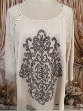 Democracy Cream Tunic with Gray Metallic Medallion NWOT